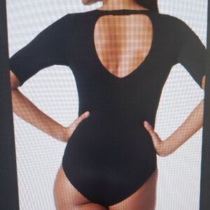 SPANX Pique SHAPING Black Open Back ONE PIECE RASHGARD SWIMSUIT